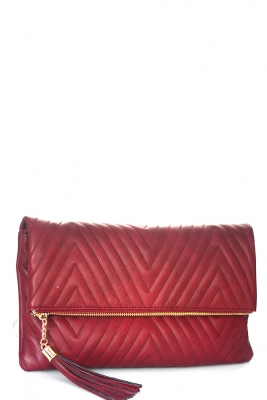Stitched Deigned Faux Leather Clutch A048QA 39019 Dark Red